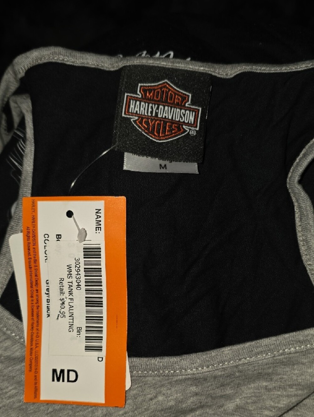 Harley-Davidson Grey Rhinestone Script Racerback Tank - Picture 3 of 3